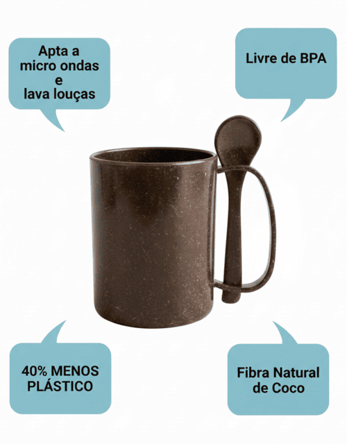 Caneca Ecológica Fibra de Coco com Colher