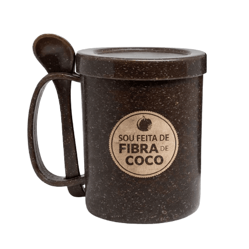 Caneca Ecológica Fibra de Coco com Colher  Térmica