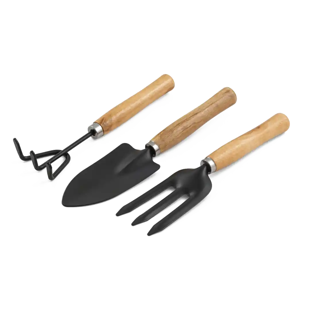 Conjunto de jardinagem com 3 ferramentas em metal