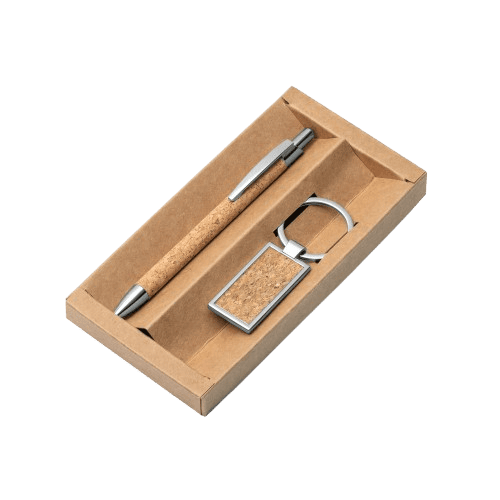 Kit esferográfica e chaveiro em metal