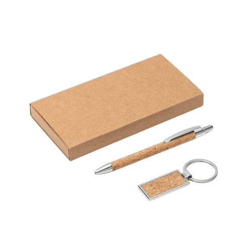 Kit esferográfica e chaveiro em metal