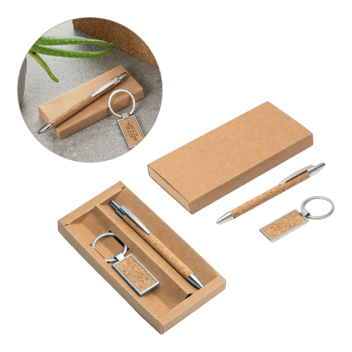 Kit esferográfica e chaveiro em metal
